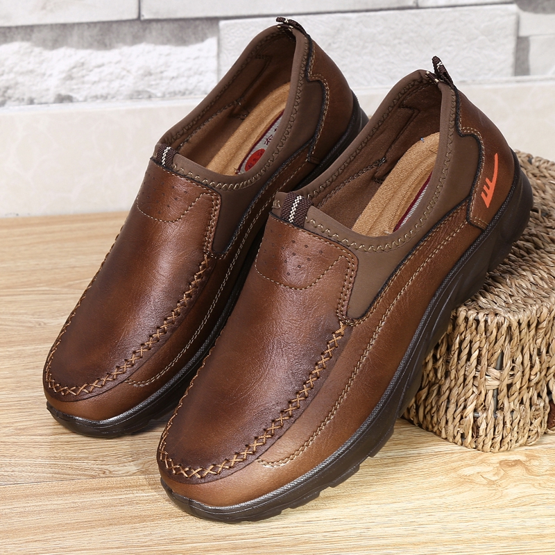 menico men large size cow leather slip on soft casual shoes