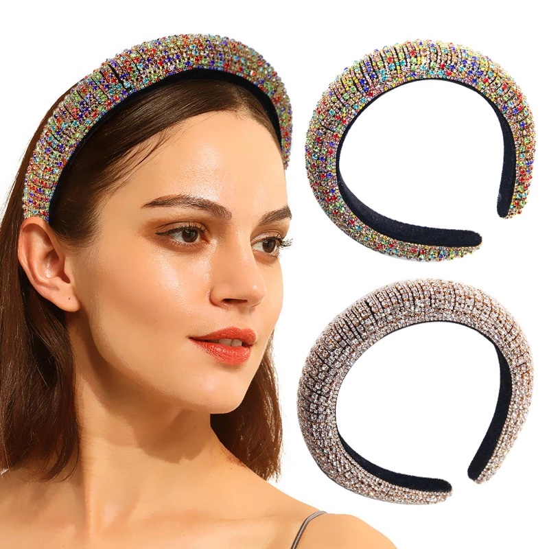 Luxury Women Shiny Full Crystal Widebrimmed Sponge Headbands Ropes