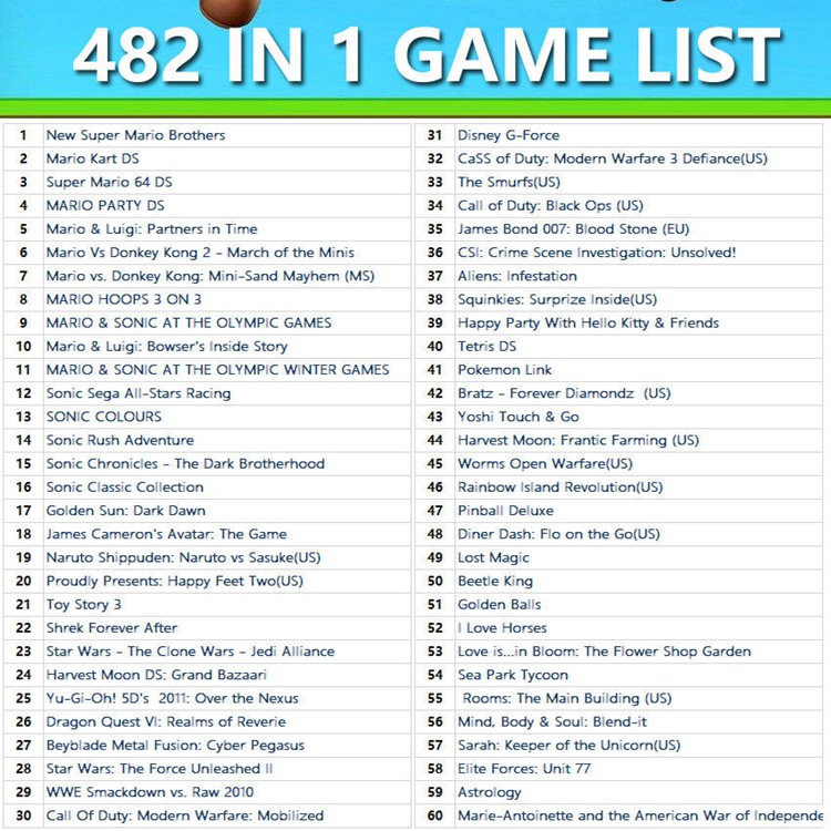 482 in 1 video game cartridge