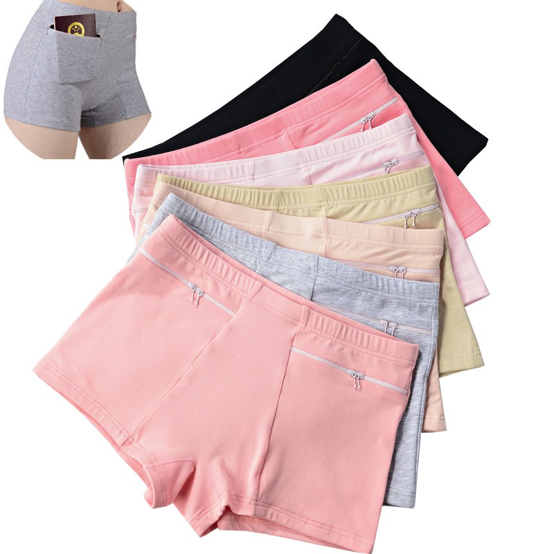 L4XL Women's Underwear with pockets Short Leggings Cotton Plus Size High Waist Soft Breathable