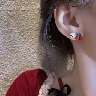 6Pcs/lot 925 Silver Cute Cherry Bear Earrings for Cute Lovely Girls #6