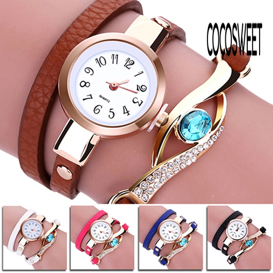 CCT-Lady Blue Eye Infinity Multilayer Faux Leather Charm Bracelet Quartz Wrist Watch