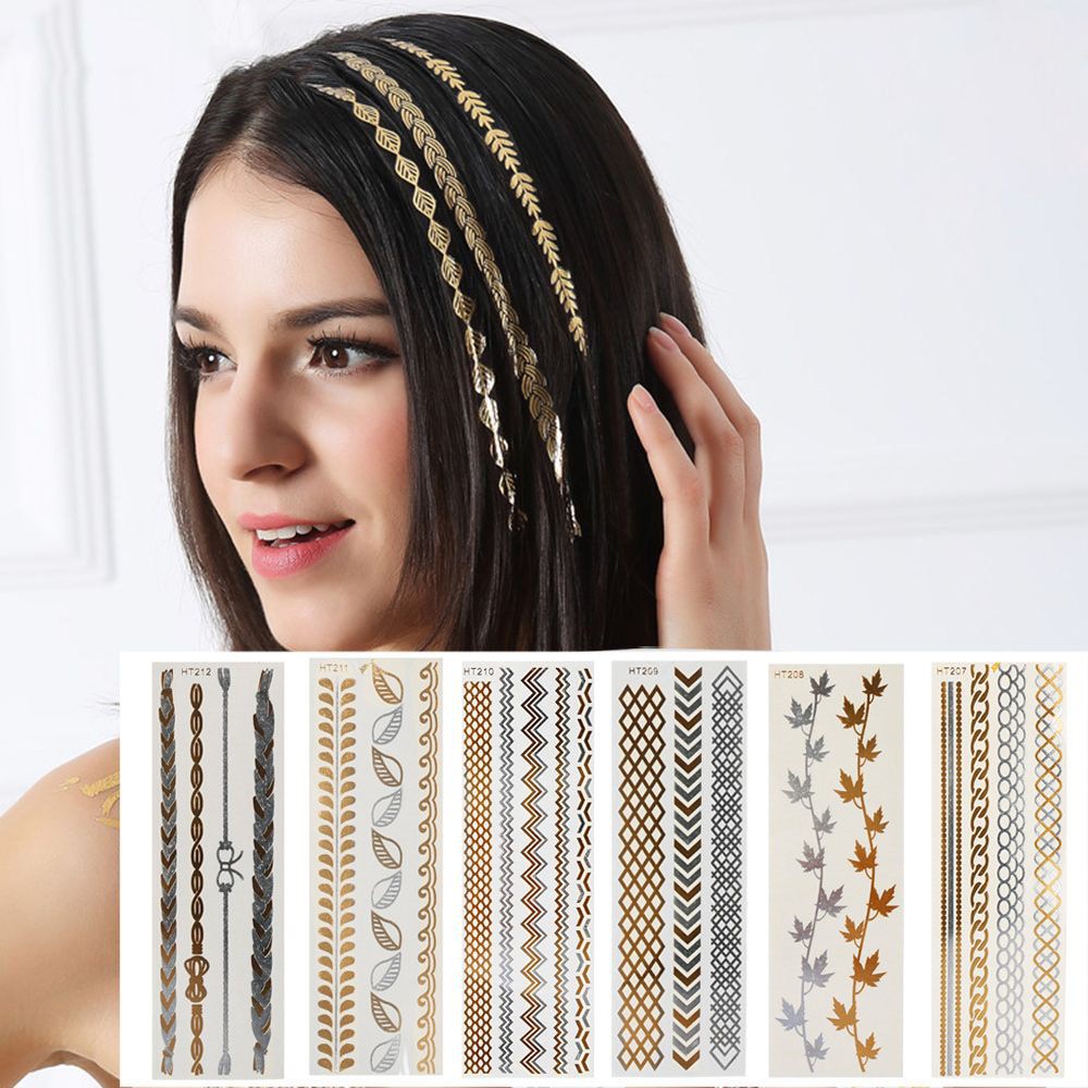 Sticker Temporary Hair Tattoo Leaf Bracelet Gold Metallic Shopee