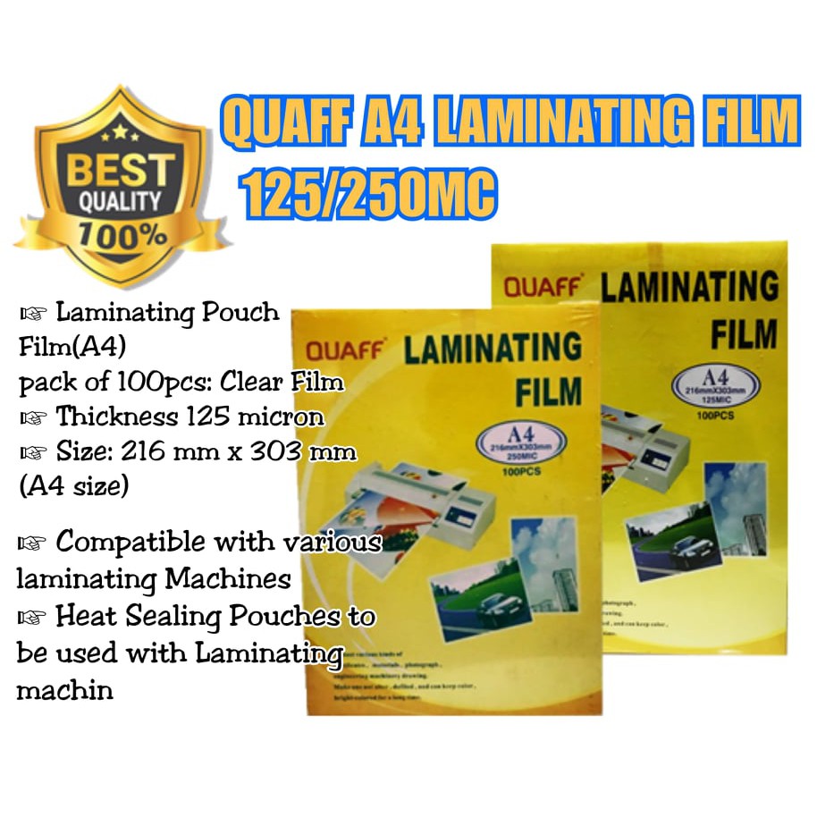 QUAFF LAMINATING FILM A4 125/250MICRON [100SHEETS] Shopee Philippines