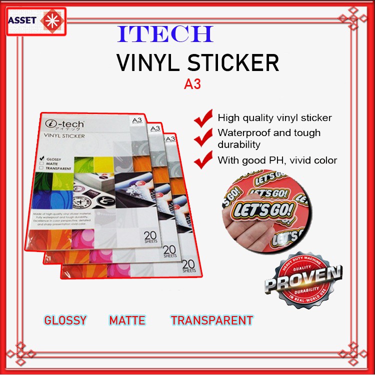 ITECH PRINTABLE VINYL STICKER A3 GLOSSY / MATTE / TRANSPARENT ( 20 ...