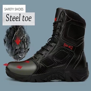 Ready Stock! Men Steel toe Shoes High Cut Tactical Safety Boots Outdoor Non-slip Combat Duty Boots