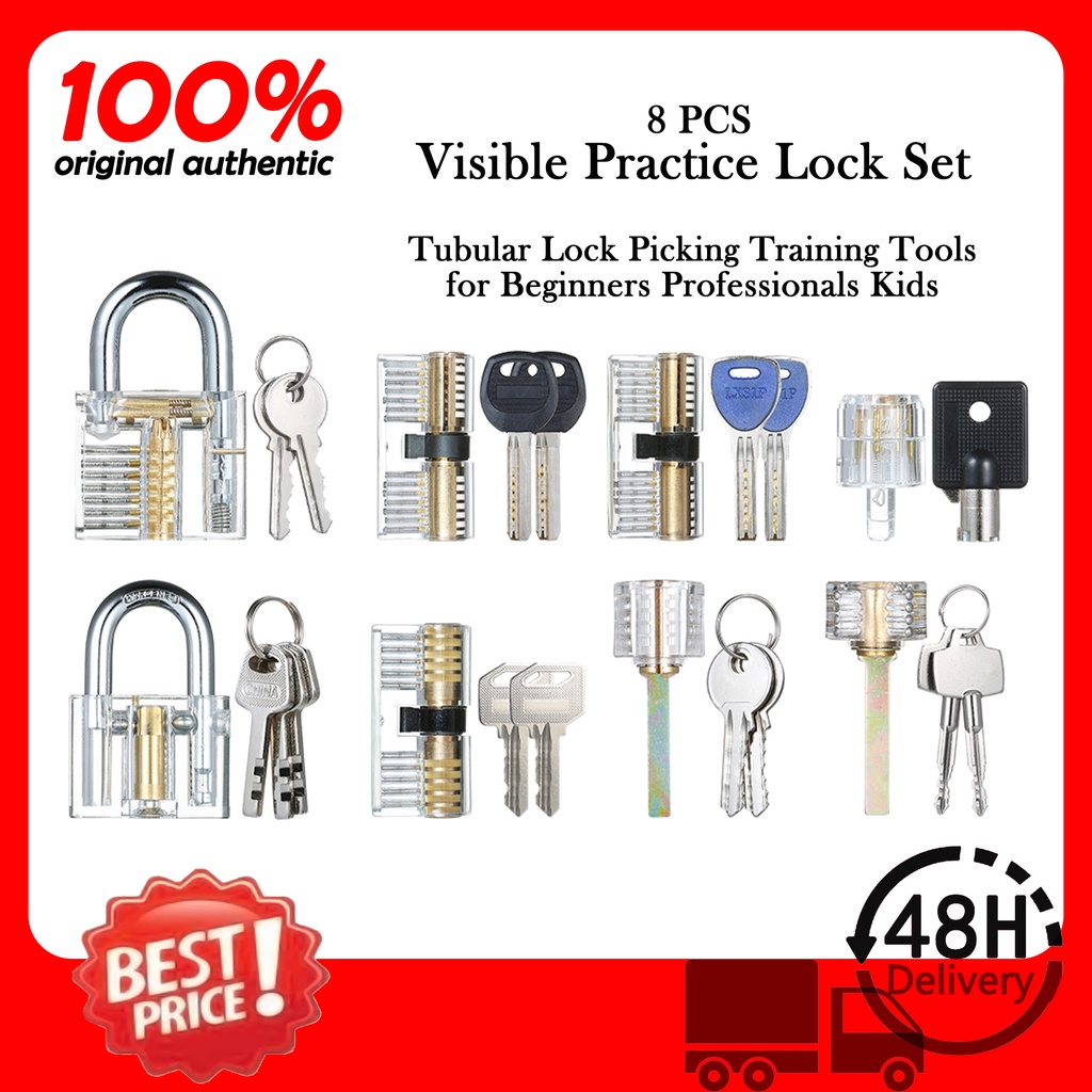 8 PCS Visible Practice Lock Set Transparent Padlock Tubular Lock