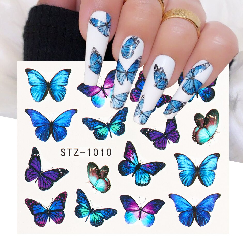 1 Pcs Watercolor Butterflies Sliders Blue Black Nail Decal Sticker Summer Nail Art Decoration Water Tattoo Manicure ₱13