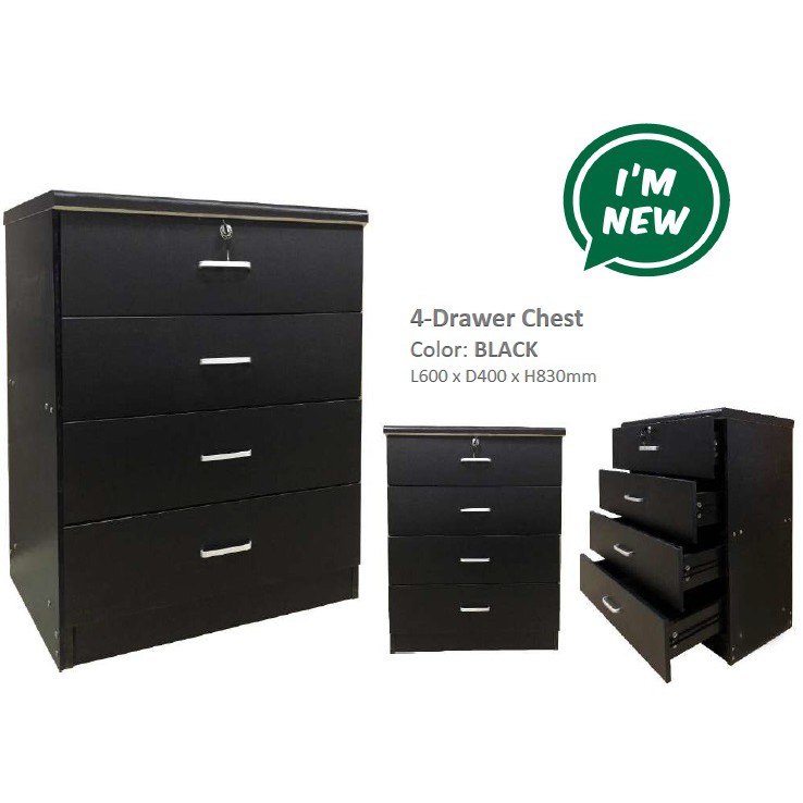 K54L 4Drawer Chest Color BLACK Chest of Drawer 4 Layer