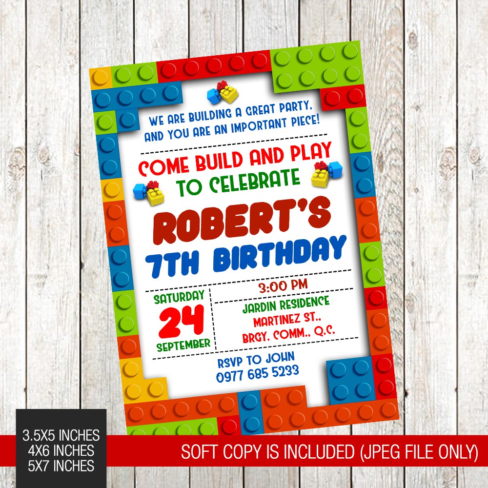 lego theme birthday invitation