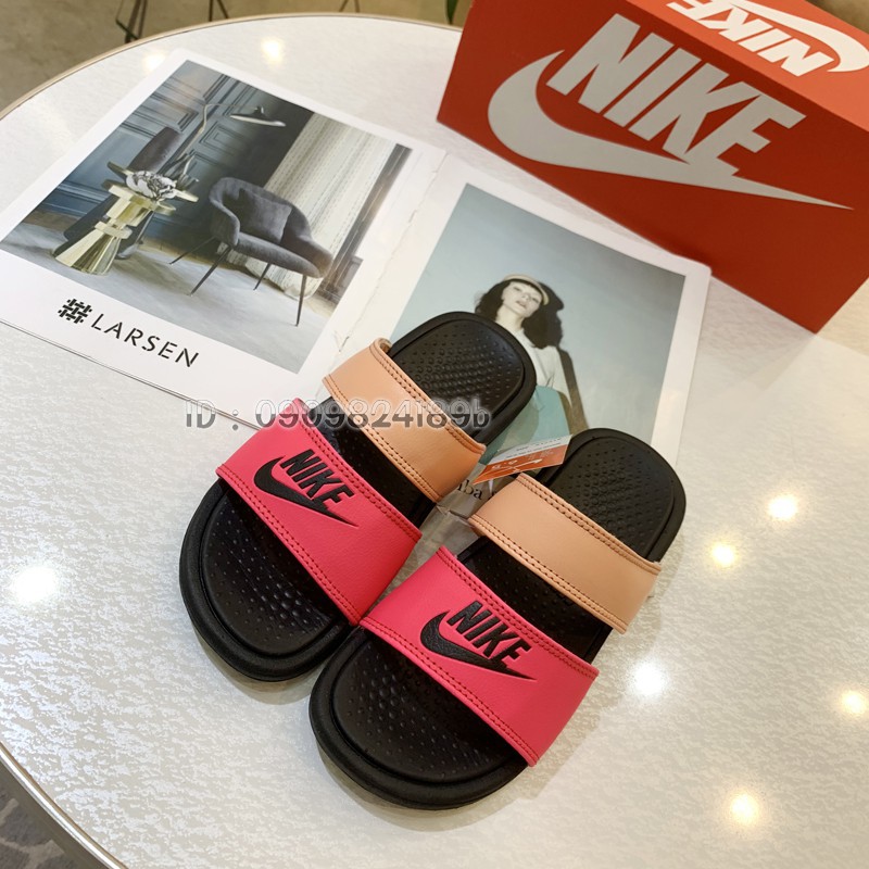 red nike slides double strap