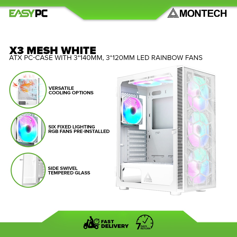 Montech X3 Mesh White ATX PC-Case/ Montech X3 Glass Black/White ATX PC ...