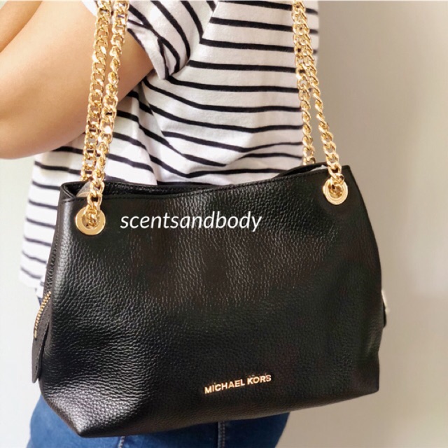 michael kors black bag with gold chain