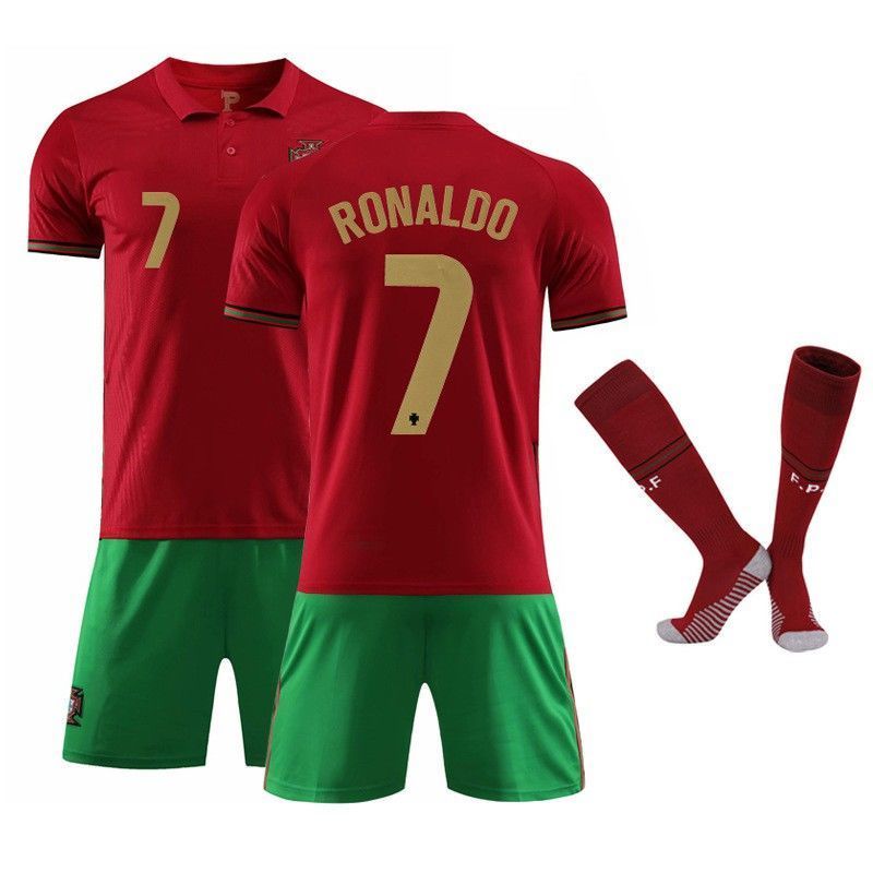 Cristiano Ronaldo short-sleeved + shorts two-piece national team jersey ...