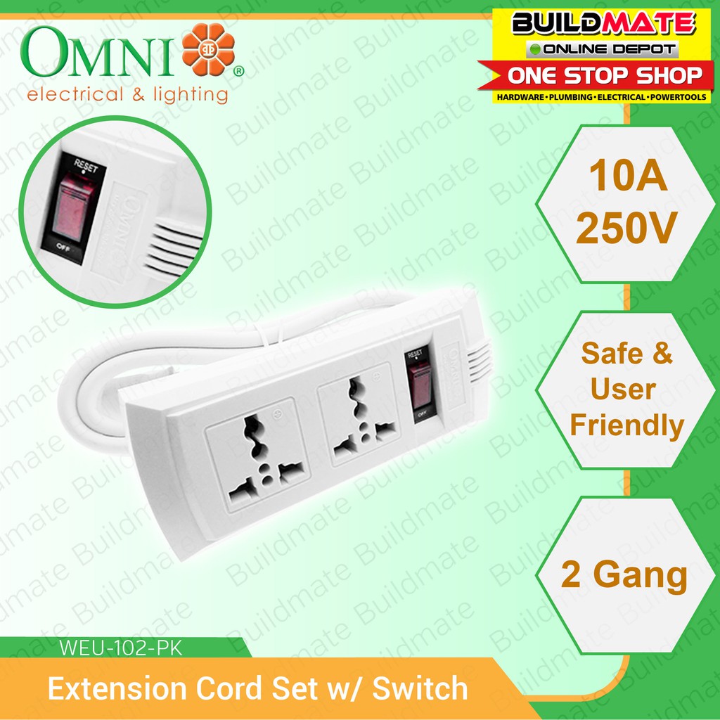 OMNI Extension Cord Set 2 Gang with Switch WEU102PK •BUILDMATE• Shopee Philippines