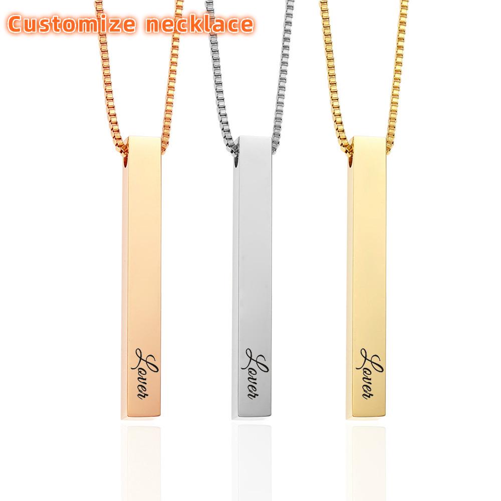 Personalized Column Strip Stainless Steel Any Name Date Pendant Necklace Custom 