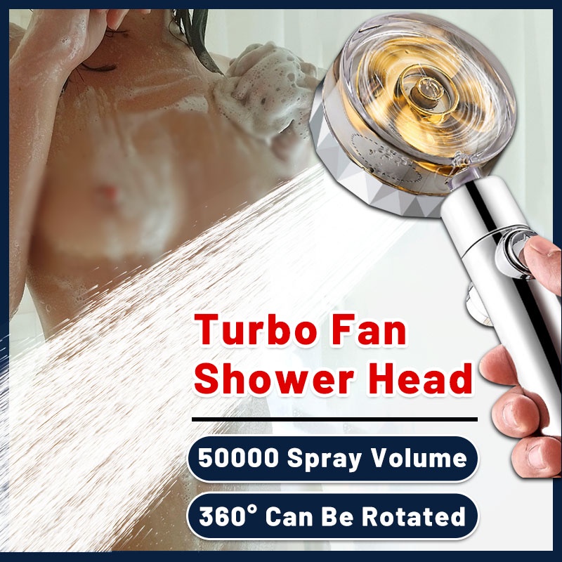 Shower Head Water Saving Flow 360 Degrees Rotating With Small Fan Abs