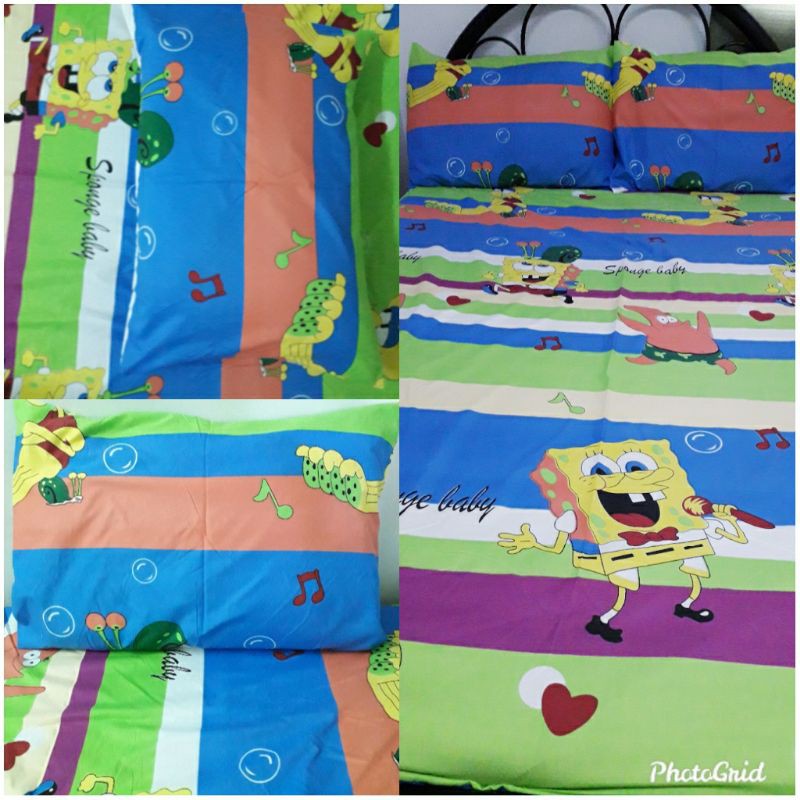 Spongebob Spongebaby Design Fitted Full Garterized Bedsheet w/ 2 Pillow