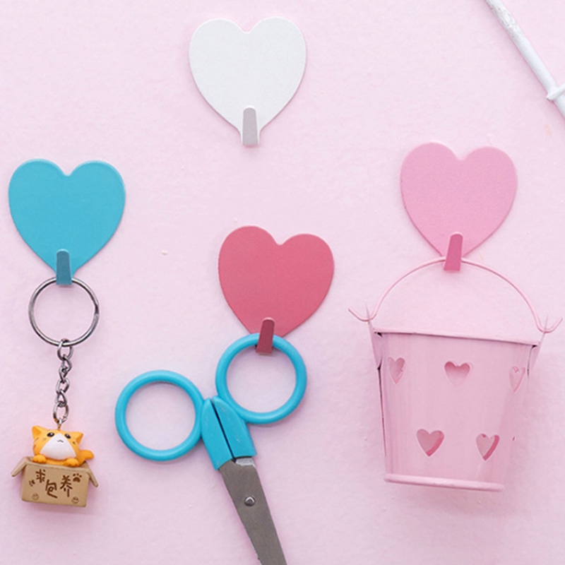 Cute Wall Hooks Heart Shape Hooks Waterproof Adhesive Strong Wall Hooks