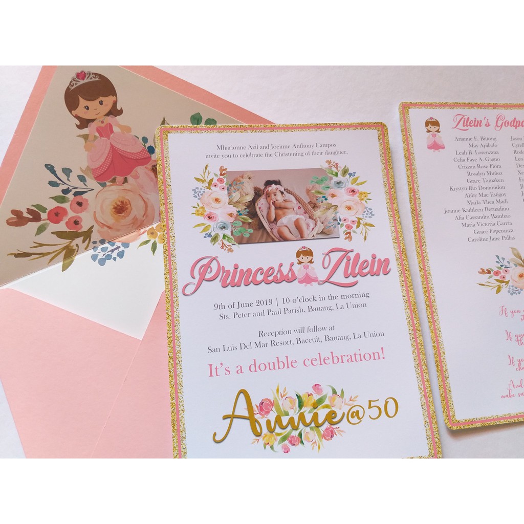 rose gold christening invitations