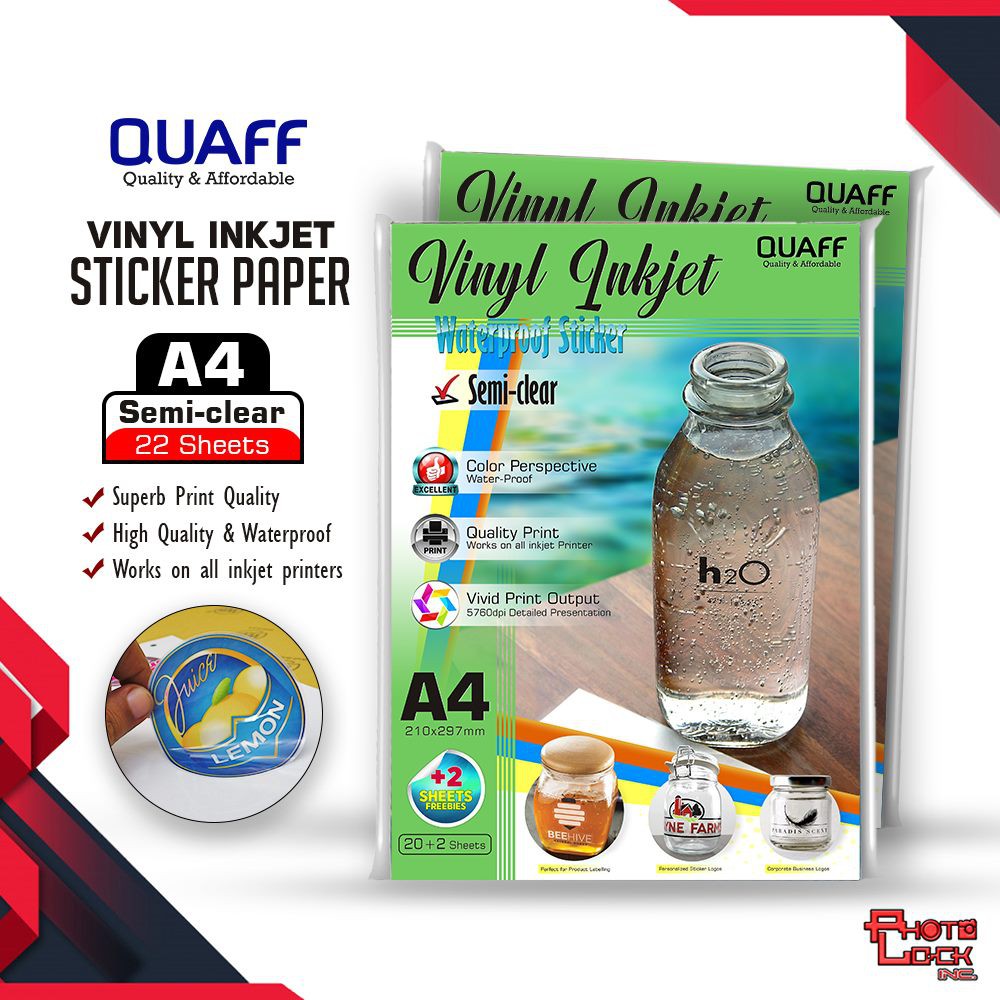 QUAFF SEMITransparent Vinyl Inkjet Sticker Waterproof A4 Size ( 20