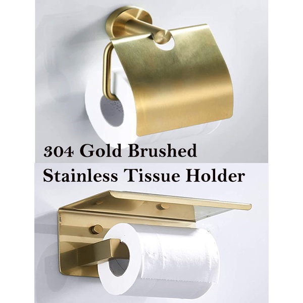Stainless Steel 304 ss Brushed Gold Paper Holder Wall Mounted Pivoting