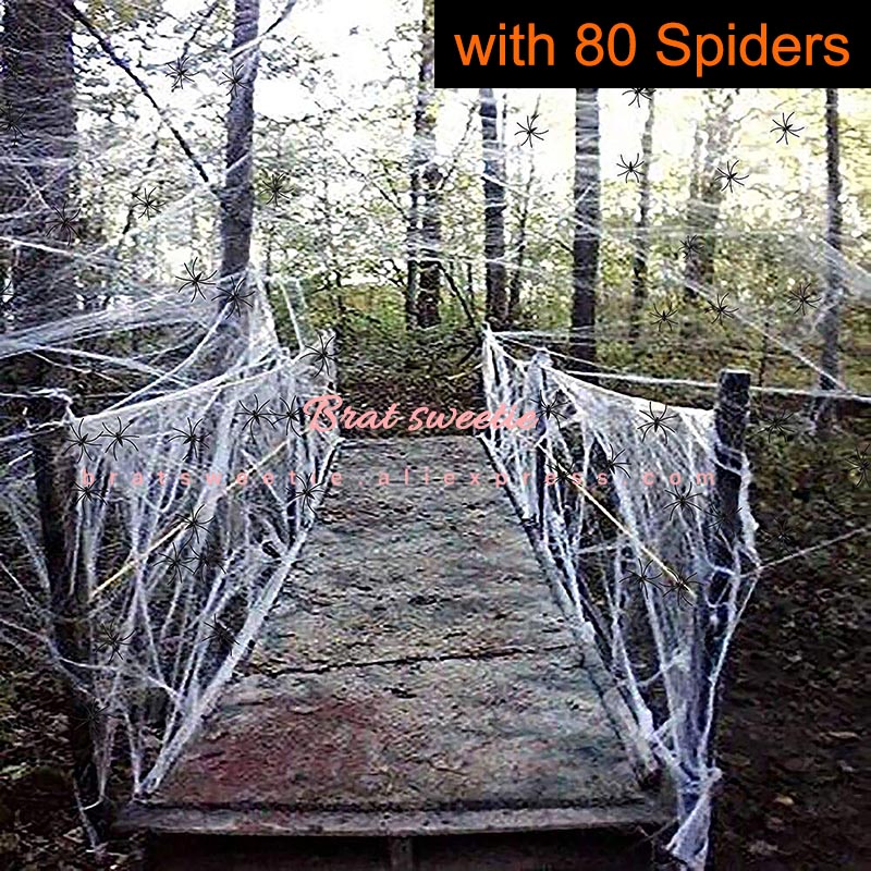 1100 sqft Fake Spider  Cobweb with 80 Spiders Halloween Decorations