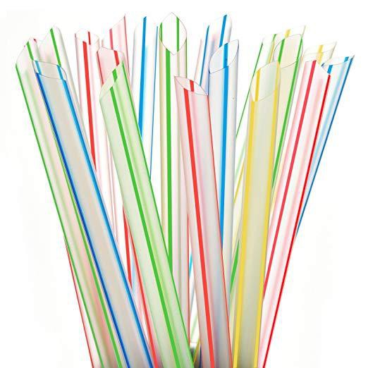 100 Pcs Disposable Plastic Drinking Straws, Multi Color Striped