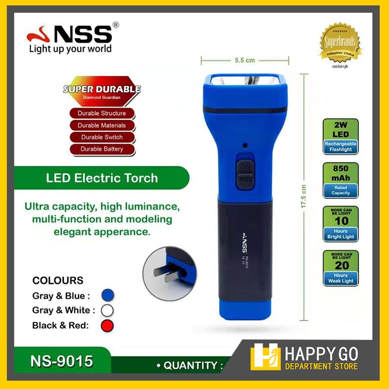 Happy Go Rechargeable Flashlight with 2 Switch Emergency LED Electric