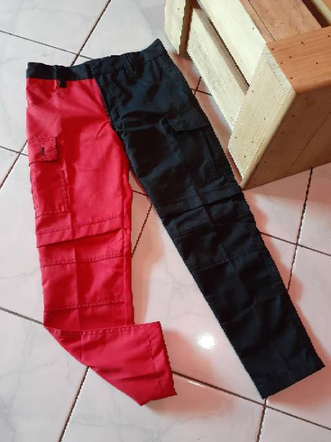 red and black cargo pants