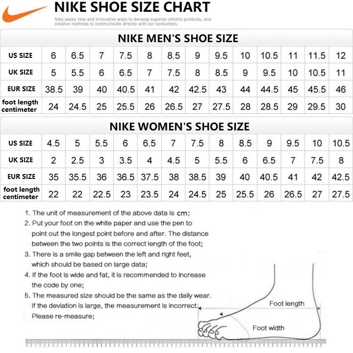 nike sneaker size chart