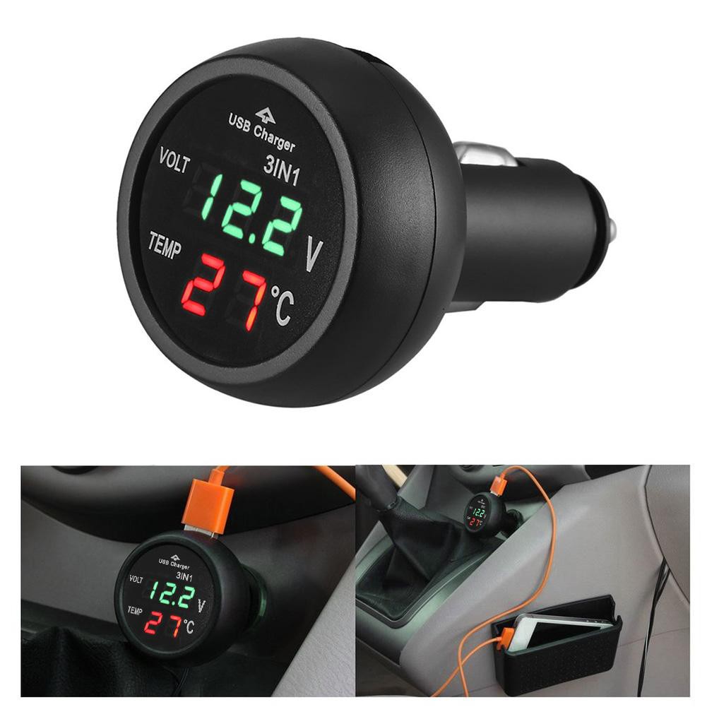12V Car Auto Socket Digital Thermometer Voltmeter Red Green LED Dual Display