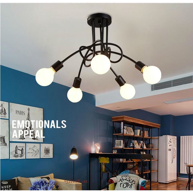 Iron chandelier vintage industrial loft ceiling lamp 5 ...