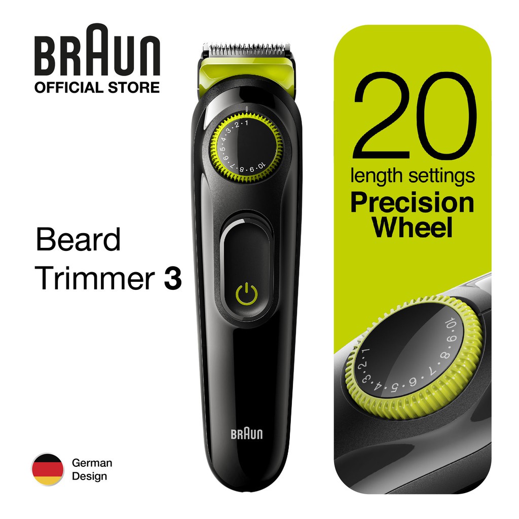 Braun Beard Trimmer 3 BT3021 Black/Green Beard Trimmer for Men 20 length settings