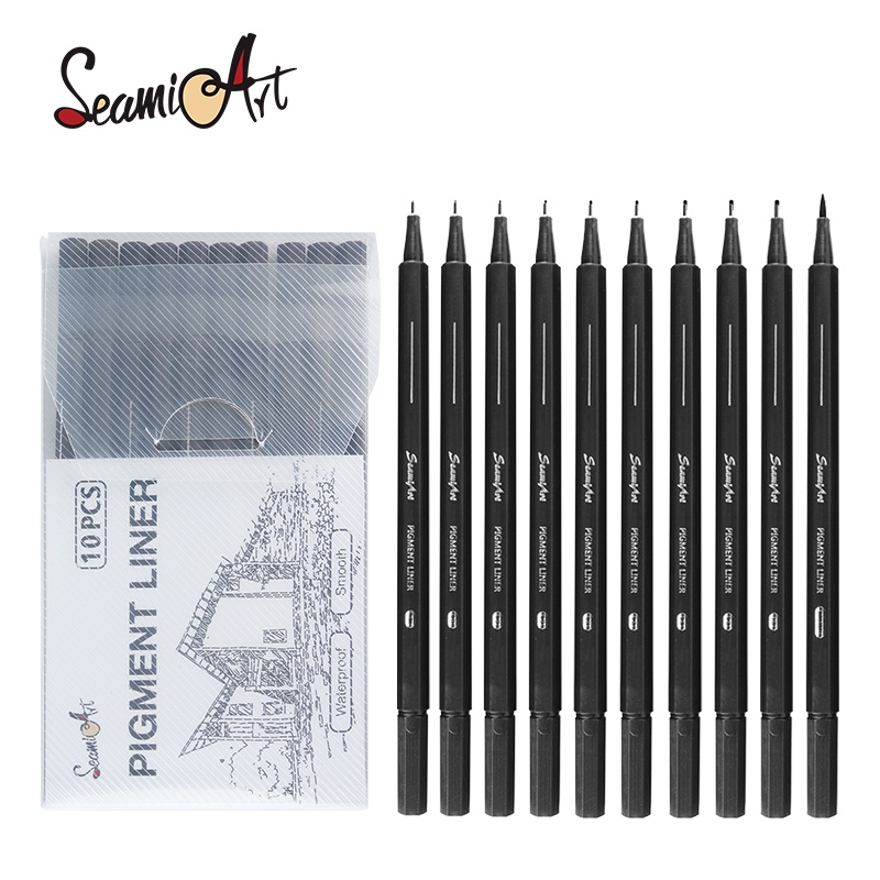 SeamiArt 10pcs Black Pigment Liner Needle Waterproof Drawing Pen For