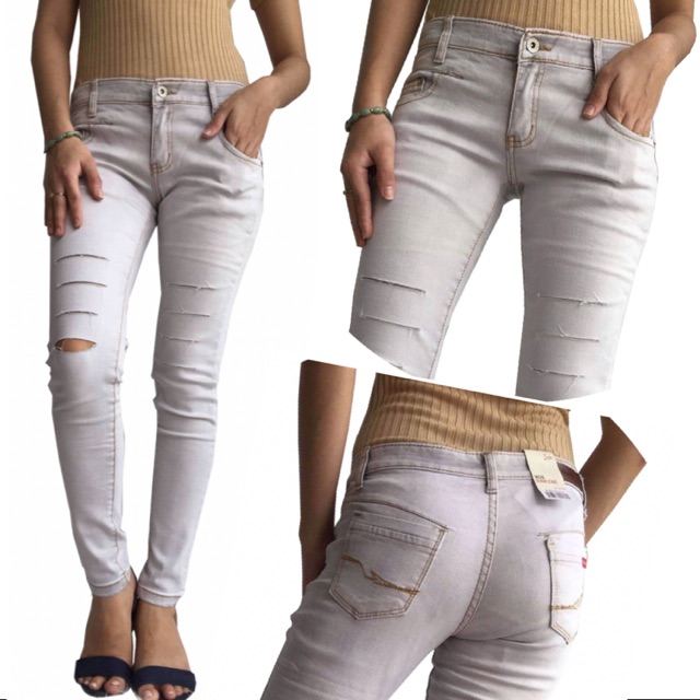 Highwaist Tattered pant ripped jeans skinny stretchable | Shopee ...