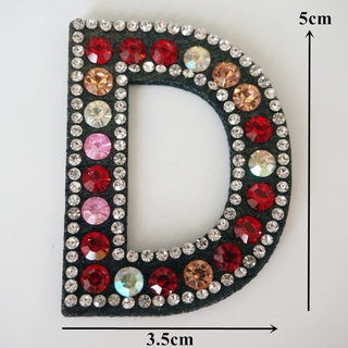 A-Z Pink Red Rhinestone English Letter Alphabet Sew Iron On Patch Badge 3D Handmade Letters Patches Bag Hat Jeans Applique DIY Crafts #9