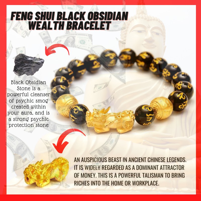 Black Obsidian Wealth Bracelet, Obsidian bracelet Authentic, Black
