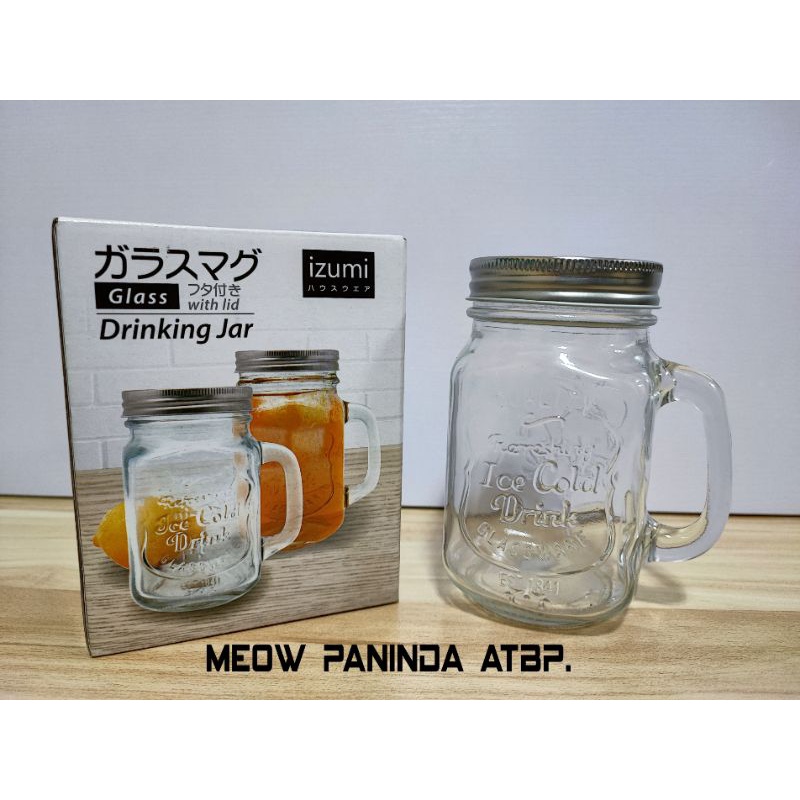 Glass Mug With Handle Lid Drinking Jar Clear Cup for Tea, Mason glass