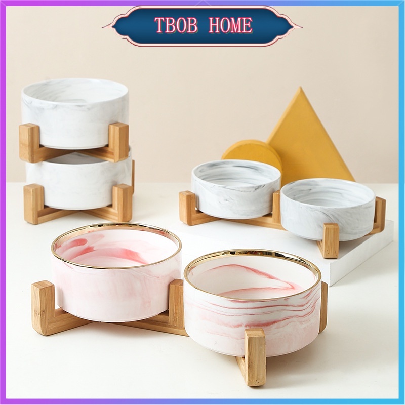 Marble Ceramic Double Bowl For Dog Cat Puppy Water Food Drinking Feeder Small Animal Dispenser Multi #1
