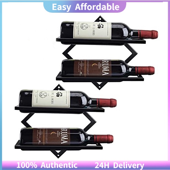 【COD】Wall Mounted Iron Wine Rack Bottle Champagne Glass Holder Shelves Bar Fashion Creative Simple