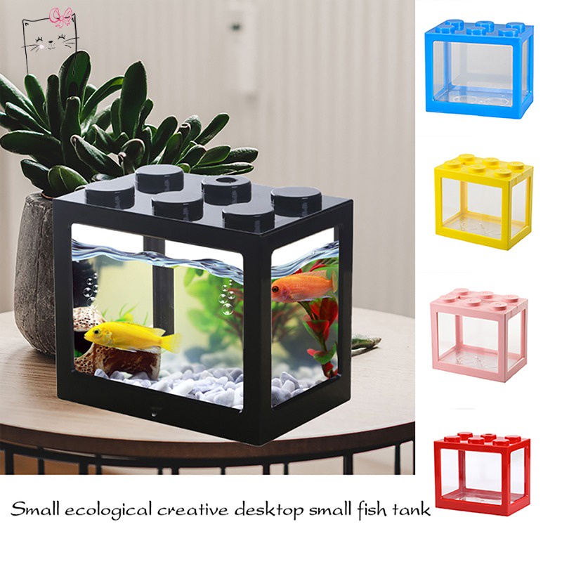Mini Aquarium Block Tank Betta Guppy Fish Tank Building BlockDesktop