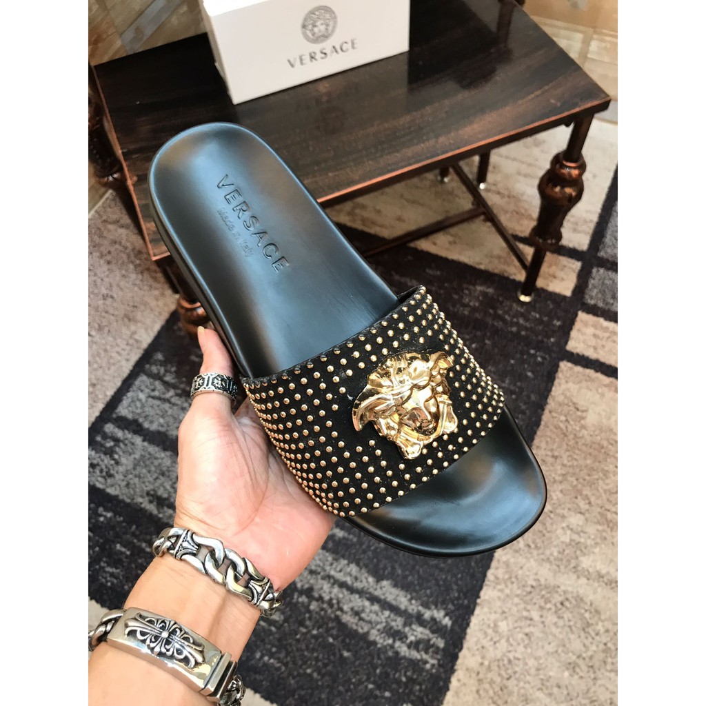 black and gold versace loafers