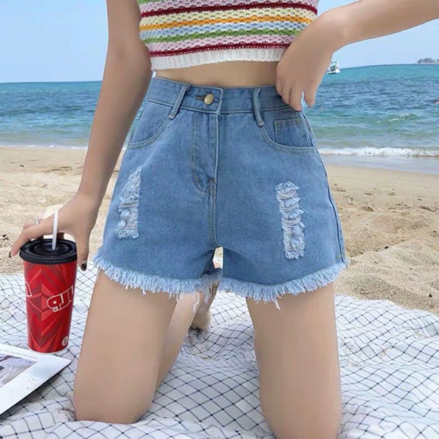 women in short jean shorts