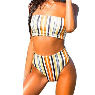 striped high waisted swimsuit