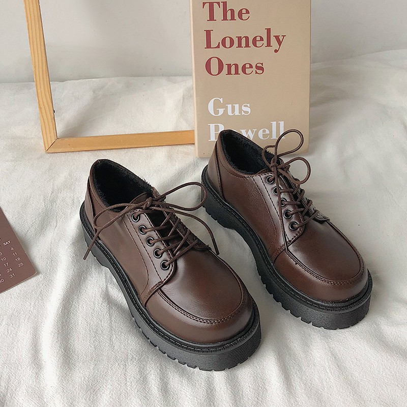 Black Brown Vintage Oxford Shoes Women 2021 Spring Flat Shoes Fashion  Comfortable Lace up Platform | Shopee Philippines