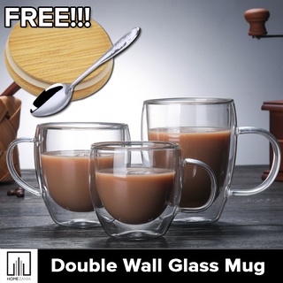 Home Zania FREE Bamboo Lid & Spoon Double Wall Glass Mug Heat Resistant Drinkware Clear Coffee/Water