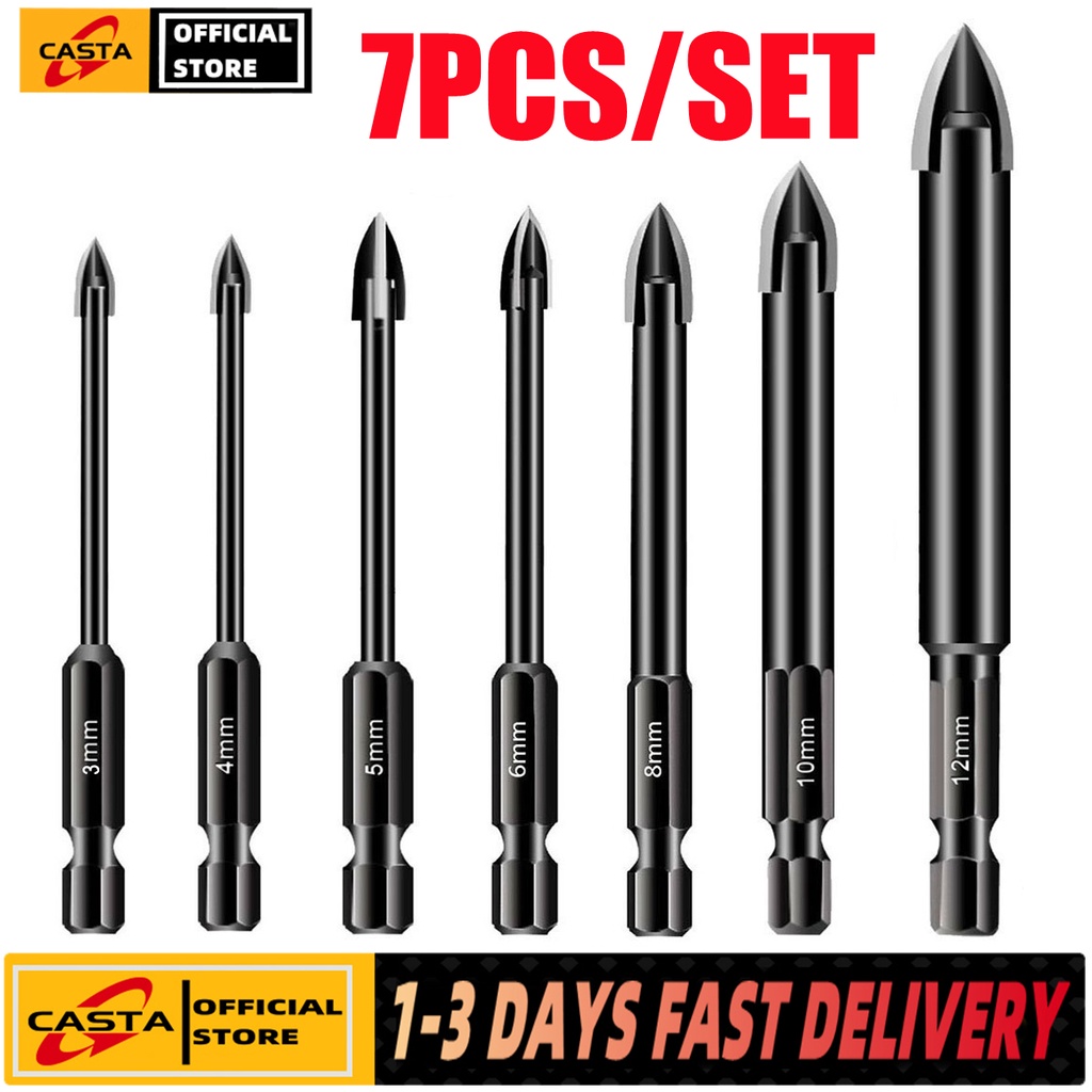 Casta Tungsten Carbide Masonry Drill Bits, Concrete Bit Set For Tile, Brick, Glass, Plastic And