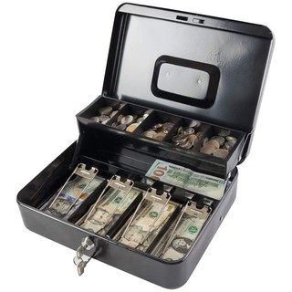 Cash Box with Money Tray Durable Large Steel Money Box 5 Compartment Tray 4 Spring-loaded
