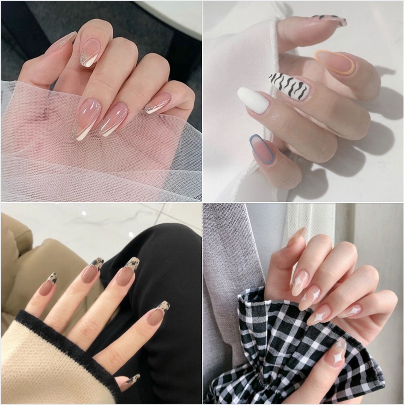 【With Glue+Gift】French Ballerina Fake Nails Long Nail Fake Nails Set With Glue COD | Shopee